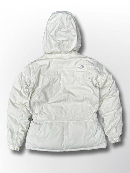 Brugt Used Vintage Vinterjakke Skijakke Hvid The North Face puffer dynjakke med Bælte og hætte kvinde dame model L large