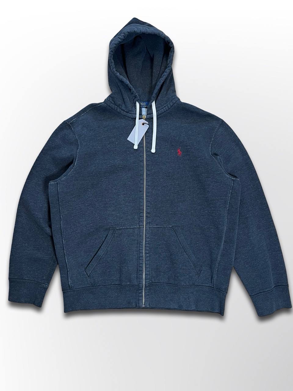 Brugt Vintage Zip-Up Hoodie Hættetrøje Polo Ralph Lauren i Grå farve med den Røde Hest i XL herre Stockholm style