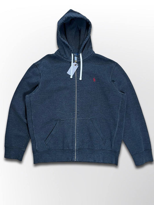 Brugt Vintage Zip-Up Hoodie Hættetrøje Polo Ralph Lauren i Grå farve med den Røde Hest i XL herre Stockholm style