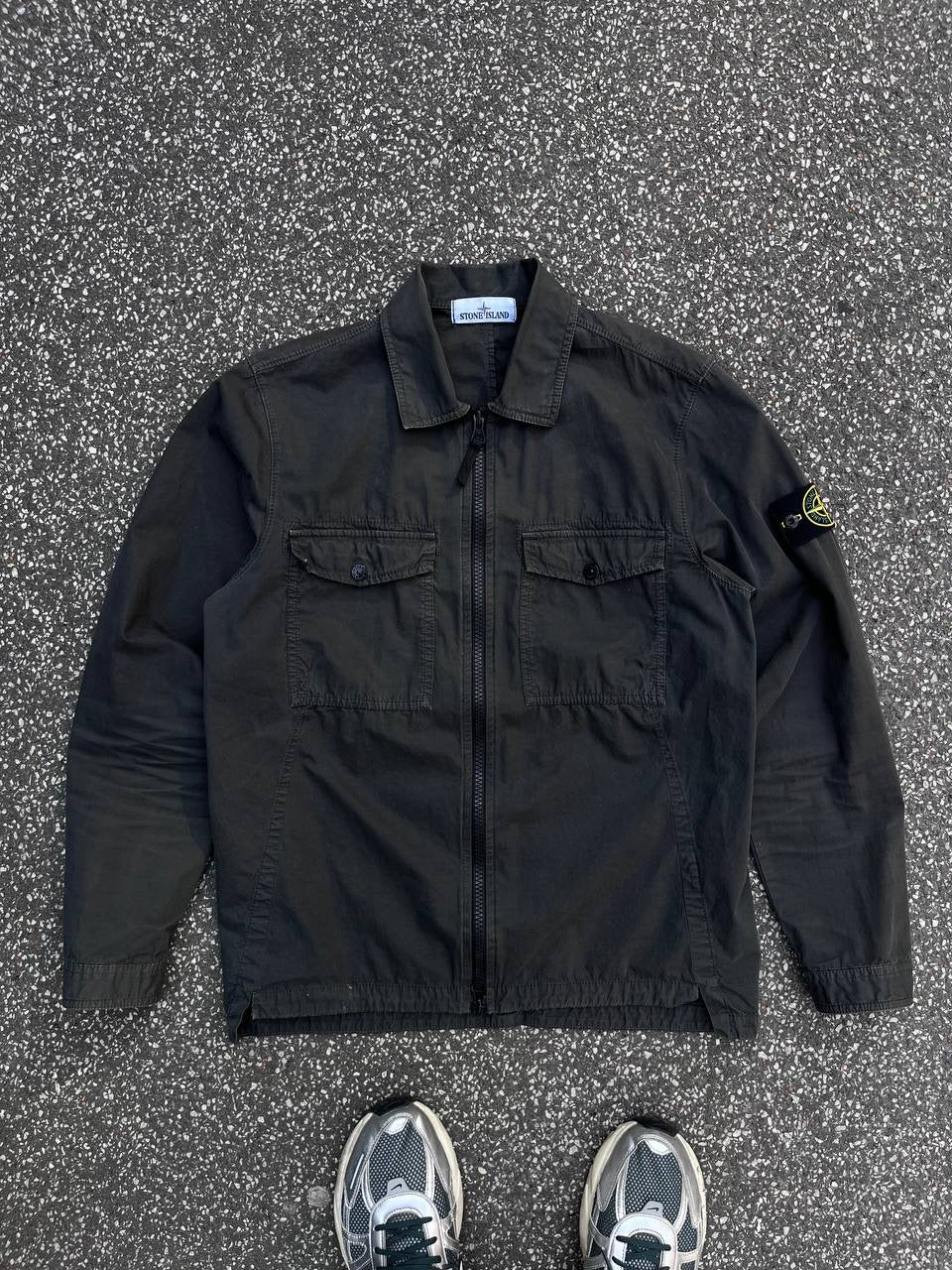 Stone Island Overshirt Skjorte Overgangsjakke til Sommer i Grå Grey M Medium Brugt Used