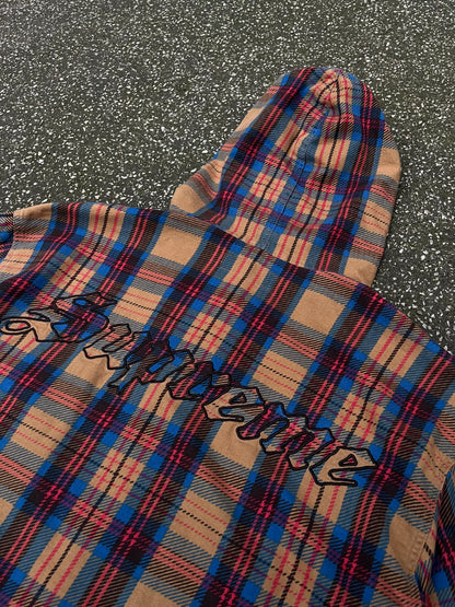 Supreme Plaid Hooded Shirt – Beige / Blå / Rød Str. M