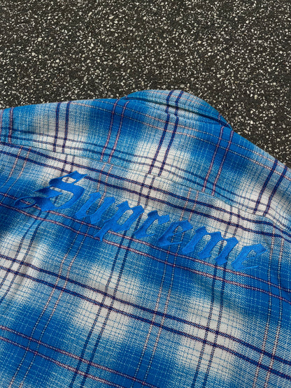 Supreme Sherpa Lined Flannel Jacket Blue Plaid L Large