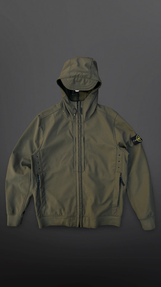 Stone Island Softshell R Jakke Grøn Khaki L Large Brugt Used