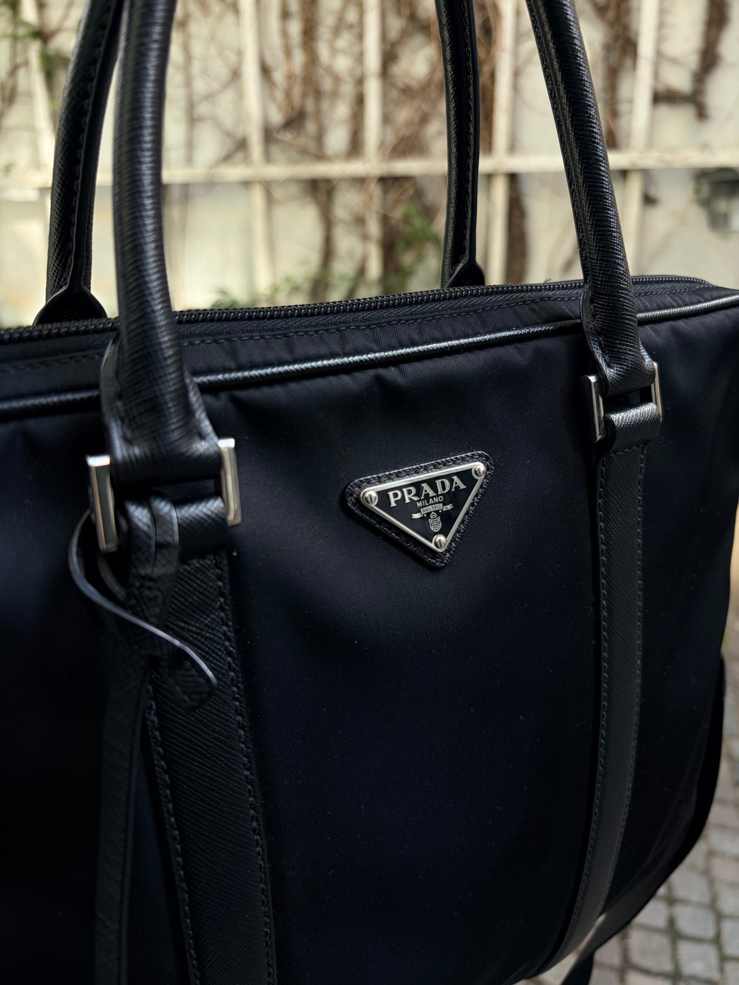 Prada Saffiano-Trimmed Tessuto Business Bag – Black