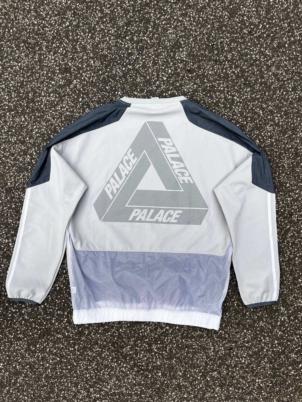 Adidas X Palace vintage reflektive sweatshirt i grå/ hvid L large