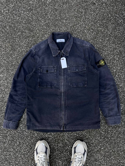 Stone Island Overshirt Sommerjakke Overgangsjakke Skjorte Med Lynlås Og Lommer Navy XL Vintage