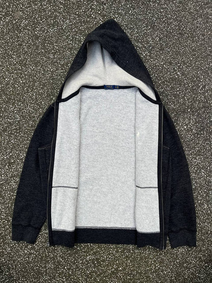 Brugt Used Vintage zip up hoodie Polo Ralph Lauren Old money i grå XL hættetrøje