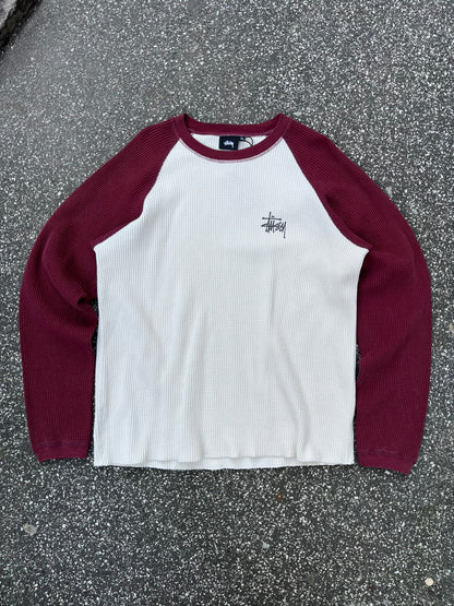 Stussy Sweatshirt Basic Thermal 2 Tone – Off White Burgundy – Str. XL – Helt Ny med Tags