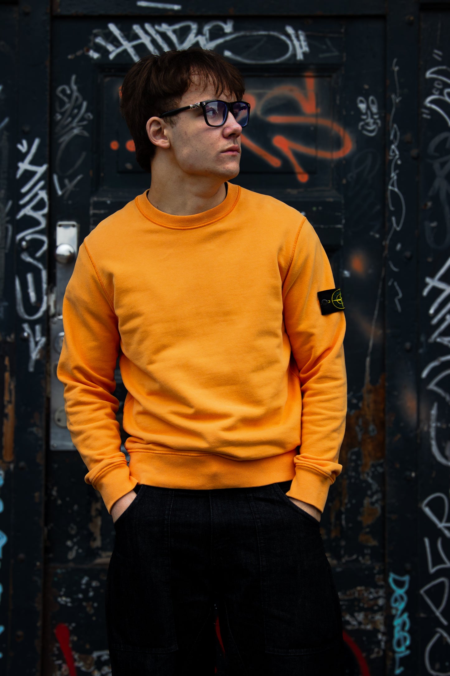 Stone Island Sweatshirt Crew Neck Orange M Medium 731563020