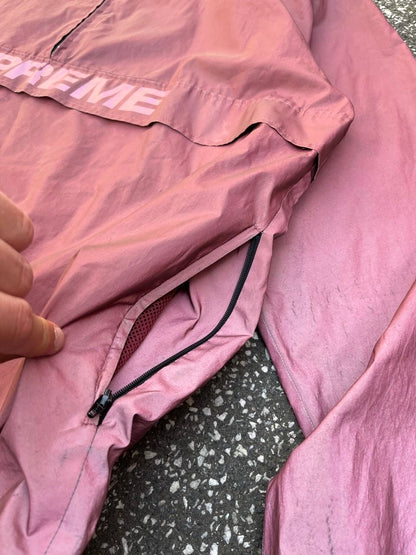 Supreme Reflective Anorak Jakke XL Brugt Used Pink Big Logo