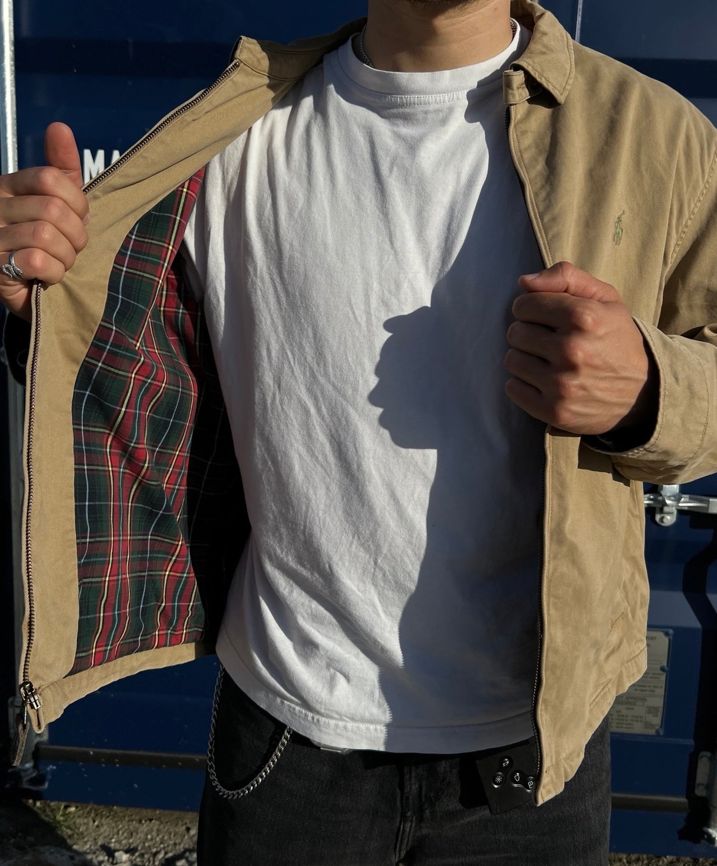 Brugt Used Vintage Polo Ralph Lauren Harrington jakke / jacket i beige / brun L large