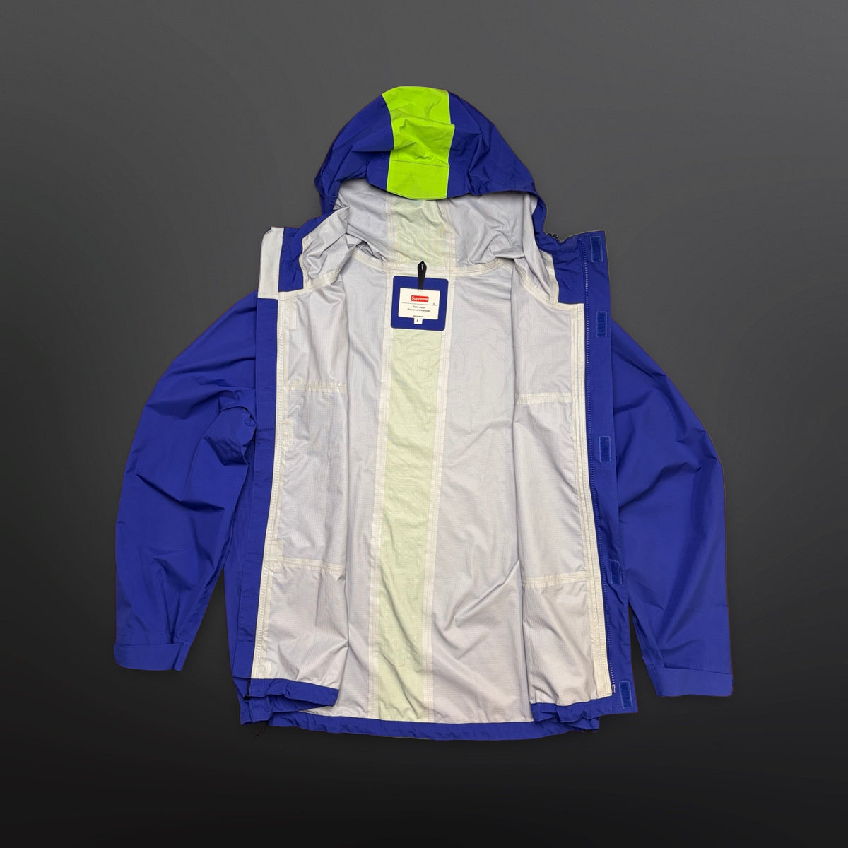 Supreme Triple-Layer Regnjakke – Royal Blue / Lime – Large