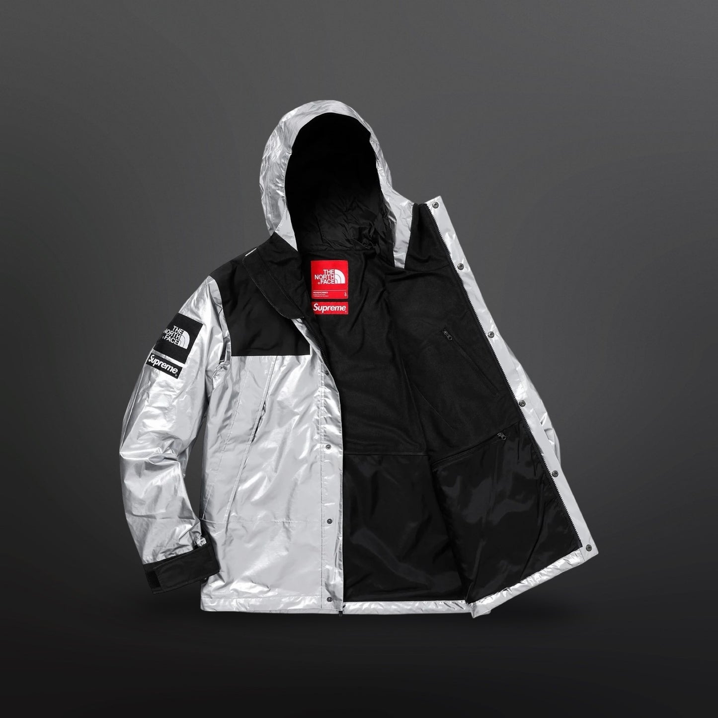 Supreme x The North Face Mountain Jacket Sølv Silver Metallic L Large