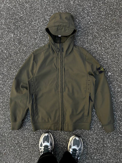 Stone Island Softshell R Jakke Grøn Khaki L Large Brugt Used