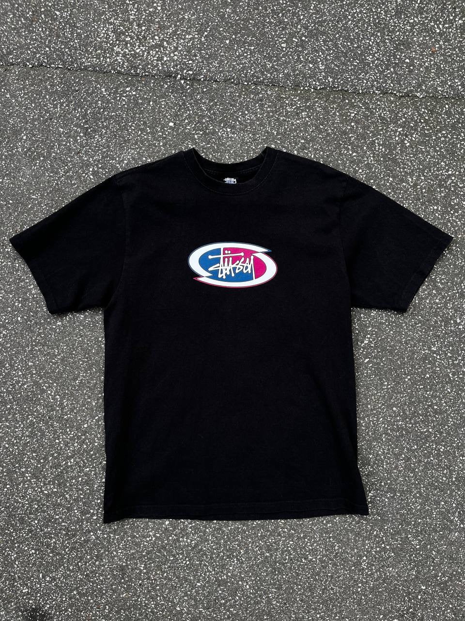 Stussy Split Oval Tee T-Shirt Black Sort Made In Guatemala M Medium