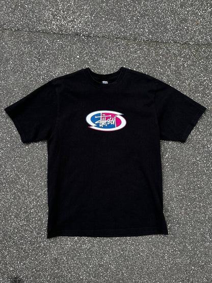Stussy Split Oval Tee T-Shirt Black Sort Made In Guatemala M Medium