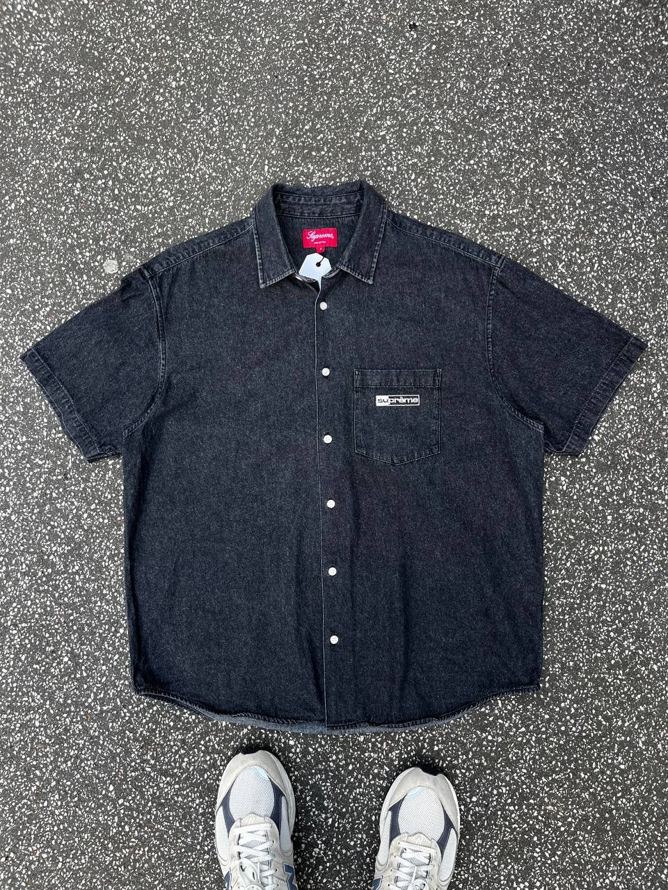 Supreme Skjorte Sommerskjorte Kortærmet Denim Cotton Grå Grey L Large
