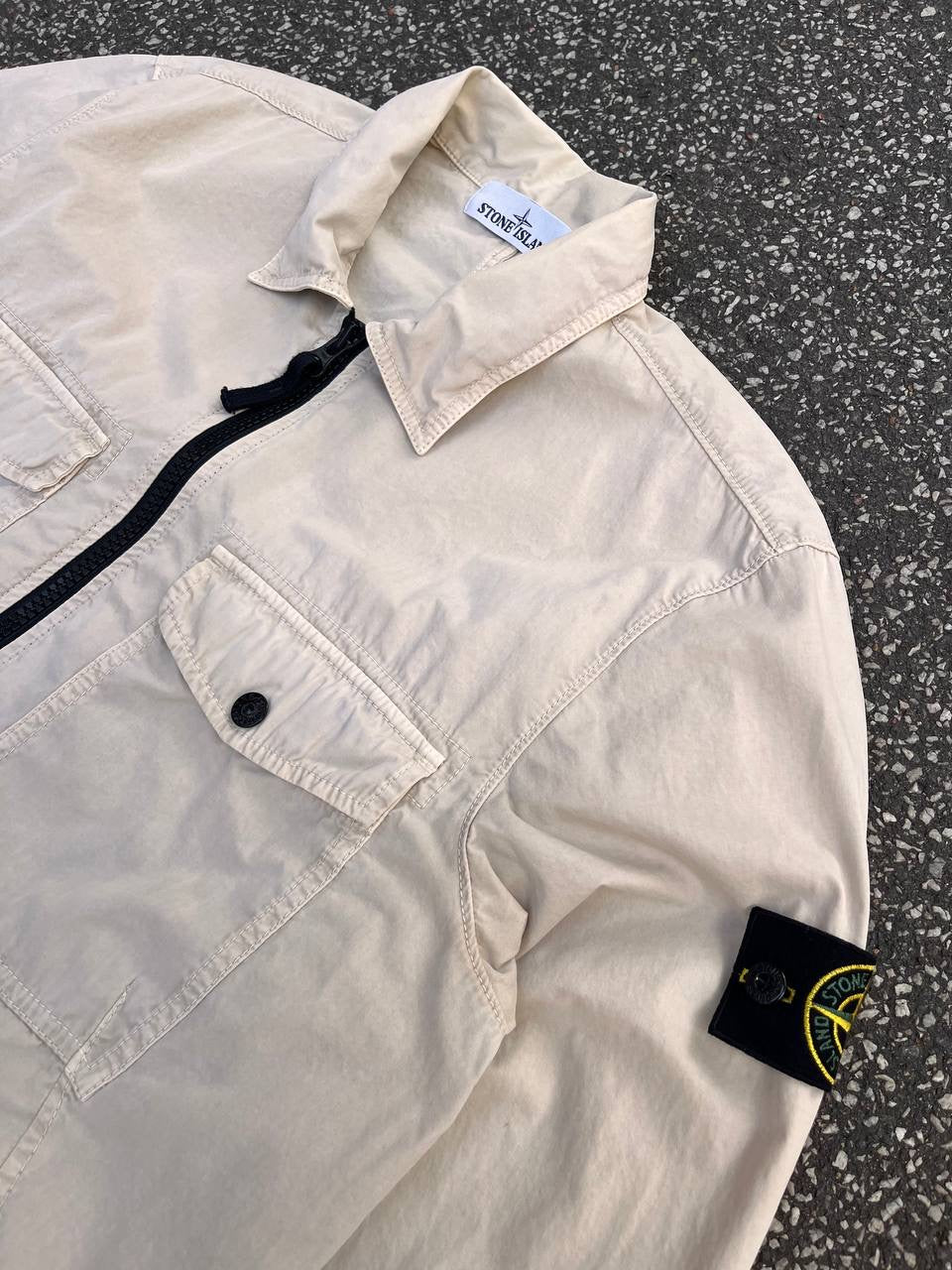 Stone Island Overshirt Skjorte Sommerjakke I Beige Safari Med Lynlås M Medium