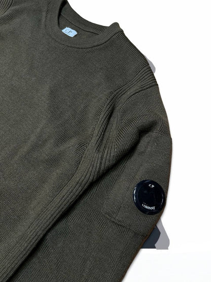 Brugt Used Strik Trøje C.P.Company i uld Sweater grøn militær farve L large herre 54