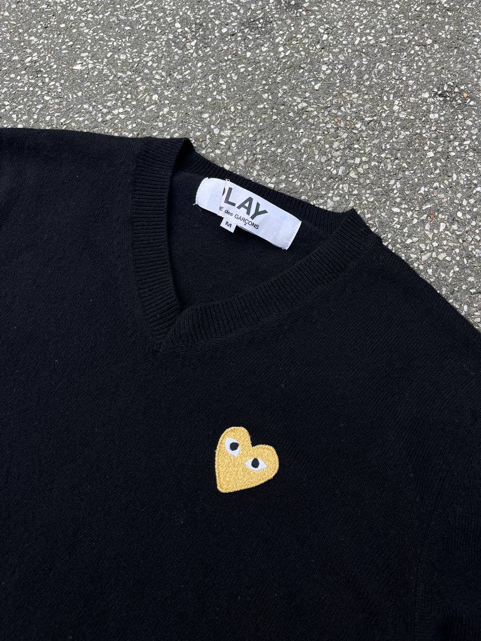Play Comme Des Garçons Uld Trøje Sweater M Medium Sort Black V neck