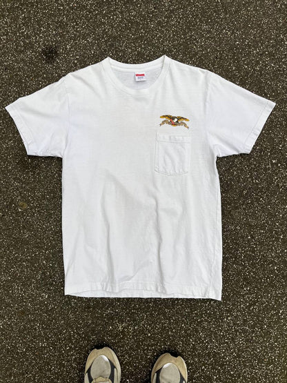 Supreme T-shirt X Anti Skateboards Hero Eagle SS16 L Large Hvid White