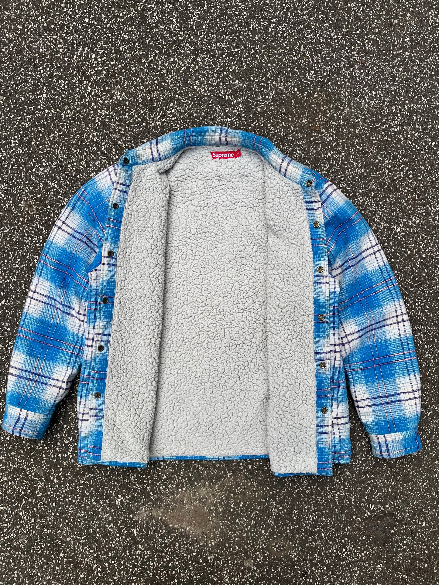 Supreme Sherpa Lined Flannel Jacket Blue Plaid L Large