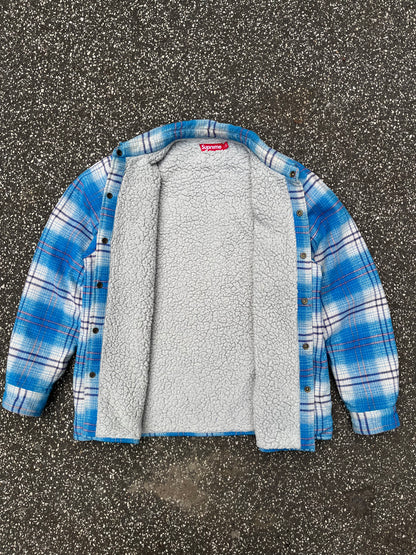 Supreme Sherpa Lined Flannel Jacket Blue Plaid L Large