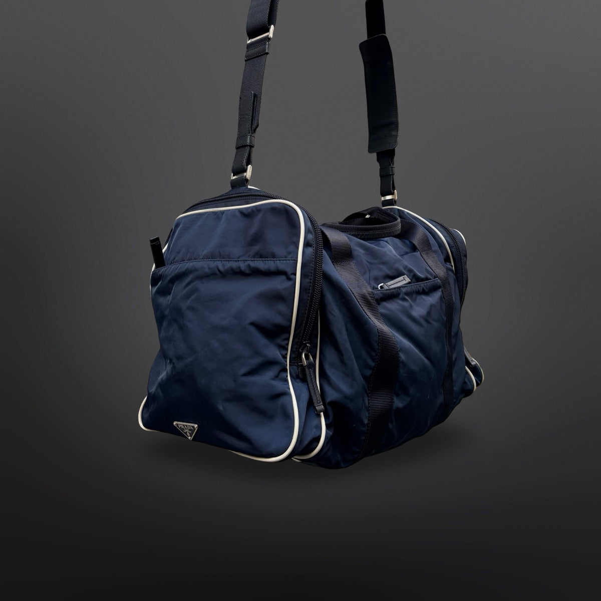 Prada Vintage Nylon Duffle / Travel Bag – Navy