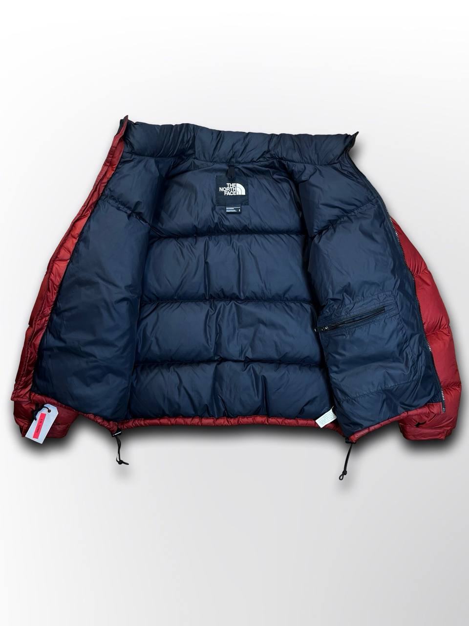 “Brugt Varm Dunjakke The North Face Nuptse 700 med Hætte Vinterjakke i L Large mænd i sort og bordeaux”