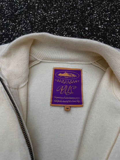 Corteiz Knip Zip Uld Cardigan Jacket Beige Creme M Medium Brugt Used