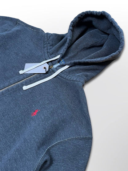 Brugt Vintage Zip-Up Hoodie Hættetrøje Polo Ralph Lauren i Grå farve med den Røde Hest i XL herre Stockholm style