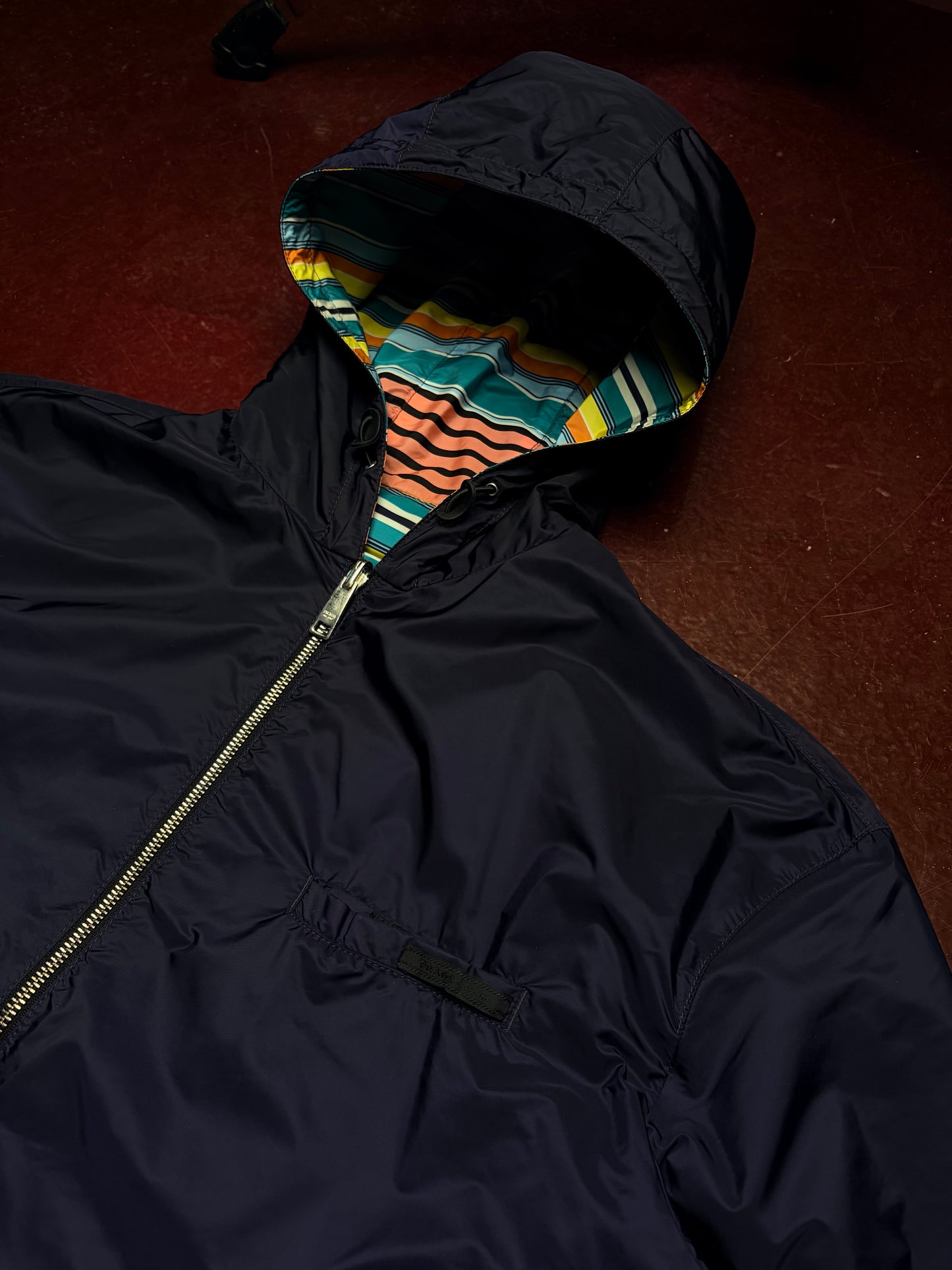 Prada Reversible Jakke – XL – Stribet / Navy Windbreaker