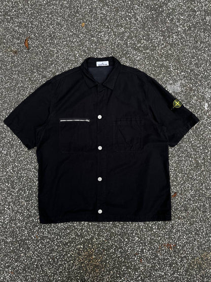 Stone Island Skjorte Kortærmet Sort Black XXL Sommerskjorte Overshirt Med Badge
