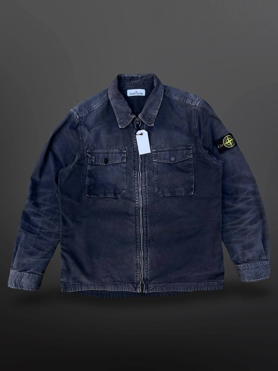 Stone Island Overshirt Sommerjakke Overgangsjakke Skjorte Med Lynlås Og Lommer Navy XL Vintage