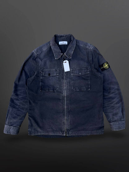 Stone Island Overshirt Sommerjakke Overgangsjakke Skjorte Med Lynlås Og Lommer Navy XL Vintage