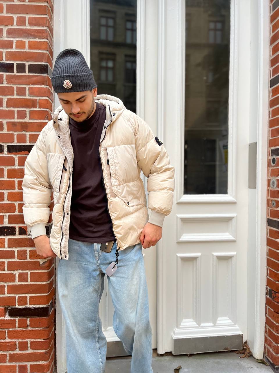 Vinterjakke dynejakke Stone Island i hvid GARMENT DYED CRINKLE
REPS R-NY DOWN i L large