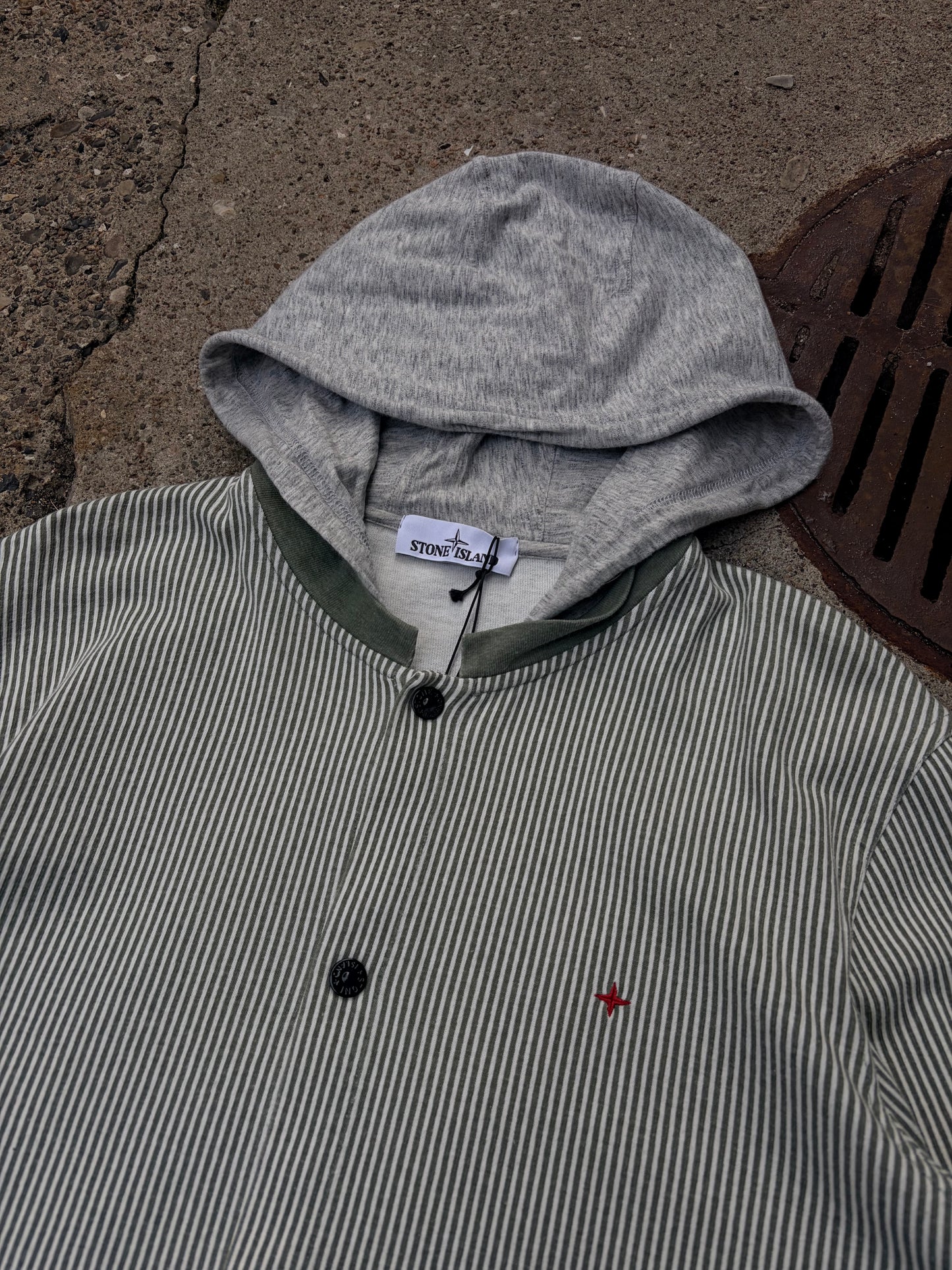 Stone Island Marina Hooded Overshirt – Green/Stripe – Large
