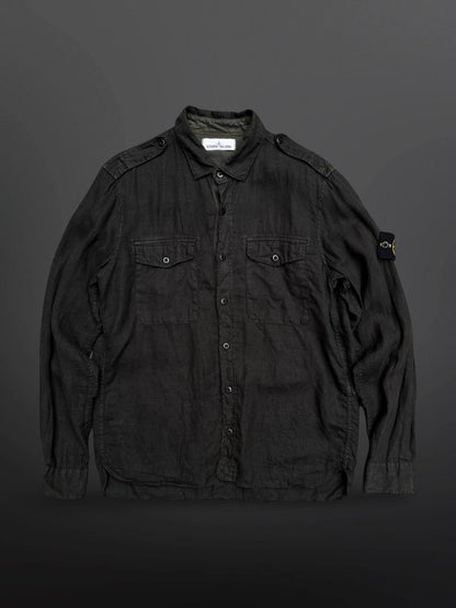 Stone Island Linen Skjorte Sommerskjorte i Grå L Large 62151F601