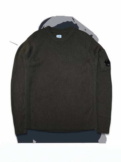 Brugt Used Strik Trøje C.P.Company i uld Sweater grøn militær farve L large herre 54