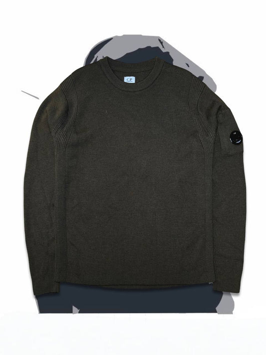 Brugt Used Strik Trøje C.P.Company i uld Sweater grøn militær farve L large herre 54