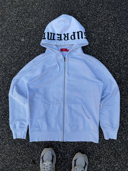 Supreme Zip Up Hoodie Hættetrøje med Lynlås Hvid White L Large
