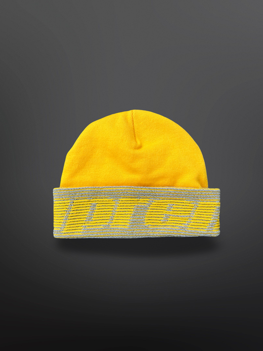 Supreme Reflective Logo Beanie – Yellow Silver