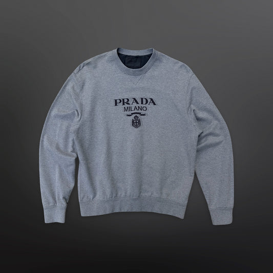 Prada Milano Logo Crewneck Sweatshirt – Grey – Large
