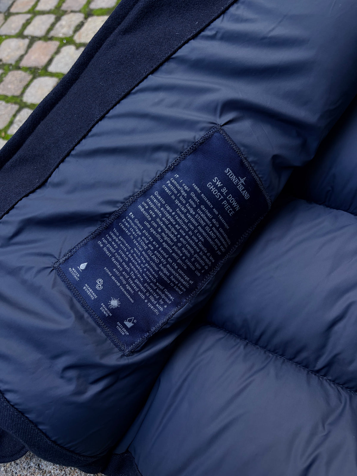 Stone Island Ghost Piece Wool Down Jacket – Navy – Medium Dunjakke
