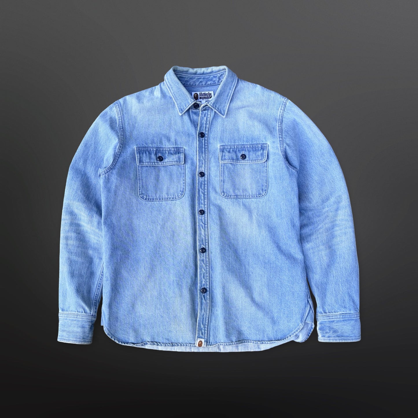 A Bathing Ape Bape Denim Skjorte L Large Blå