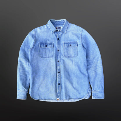 A Bathing Ape Bape Denim Skjorte L Large Blå