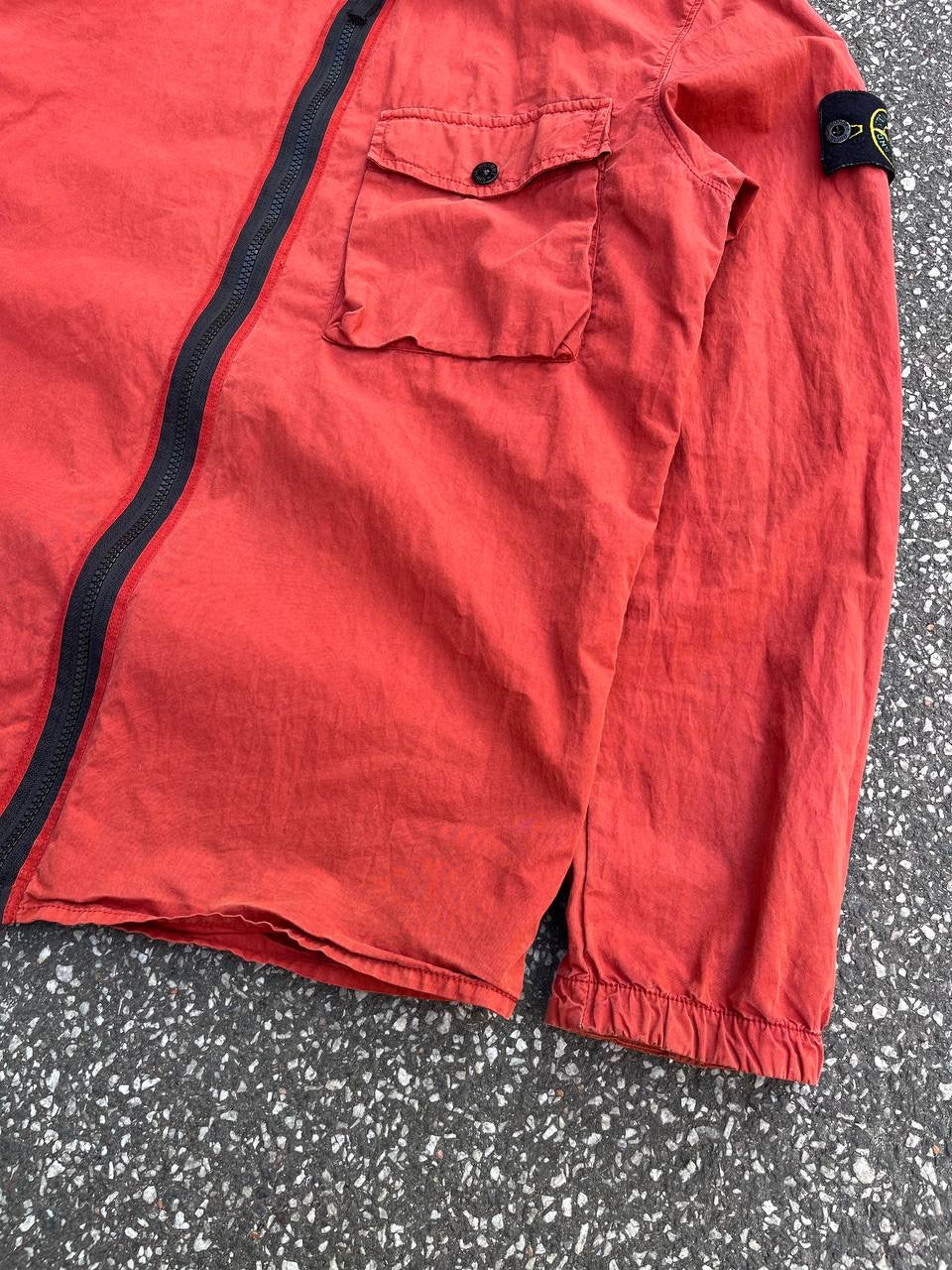 Stone Island Overshirt Skjorte Med Lynlås Jakke Overgangsjakke M Medium Brugt Used Rød Coral Farve