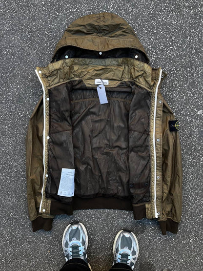 Stone Island Regnjakke Membrana TC Large Khaki farve Brugt