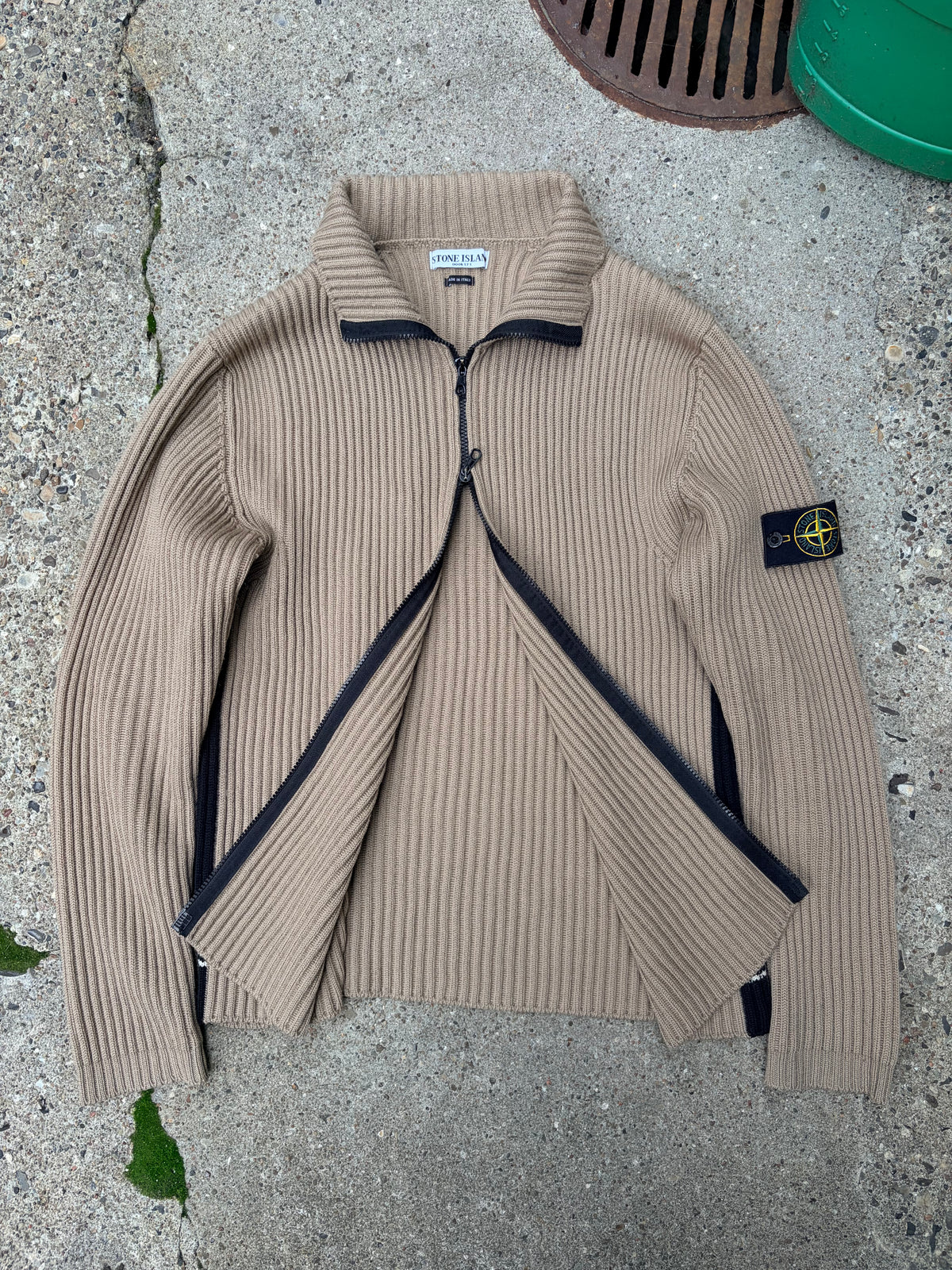 Stone Island Vintage Full Zip Wool Knit – Beige – Large