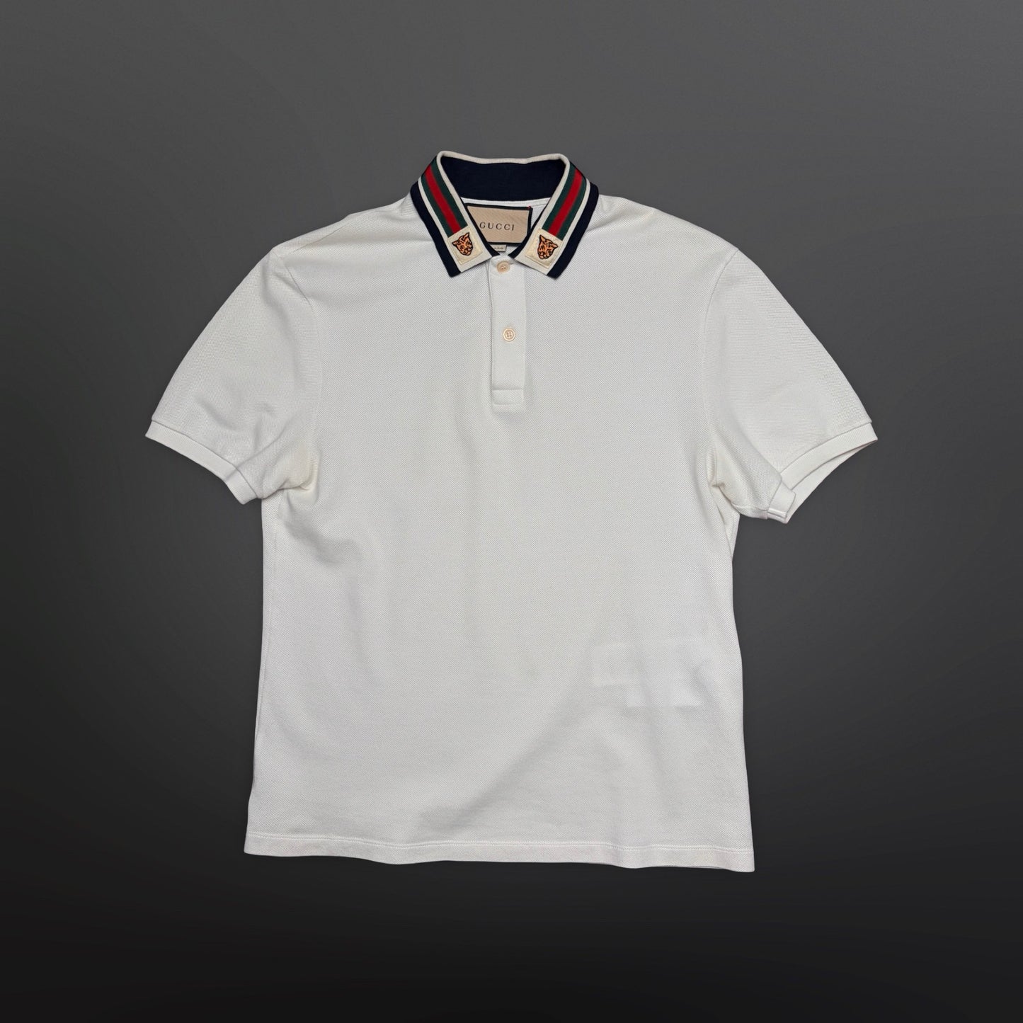 Gucci Web Stripe Tiger Collar Polo – White – Size M